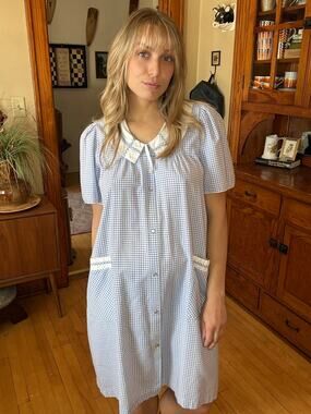 Fundamentals Nightgown Robe Medium Gingham Blue Coquette Sweet Dorothy Cottage